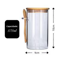 Jogo 2 Potes Vidro Hermético 870ml Com Tampa Bambu E Colher Bambu - Tuut