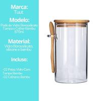 Jogo 2 Potes Vidro Hermético 870ml Com Tampa Bambu E Colher Bambu - Tuut - 5