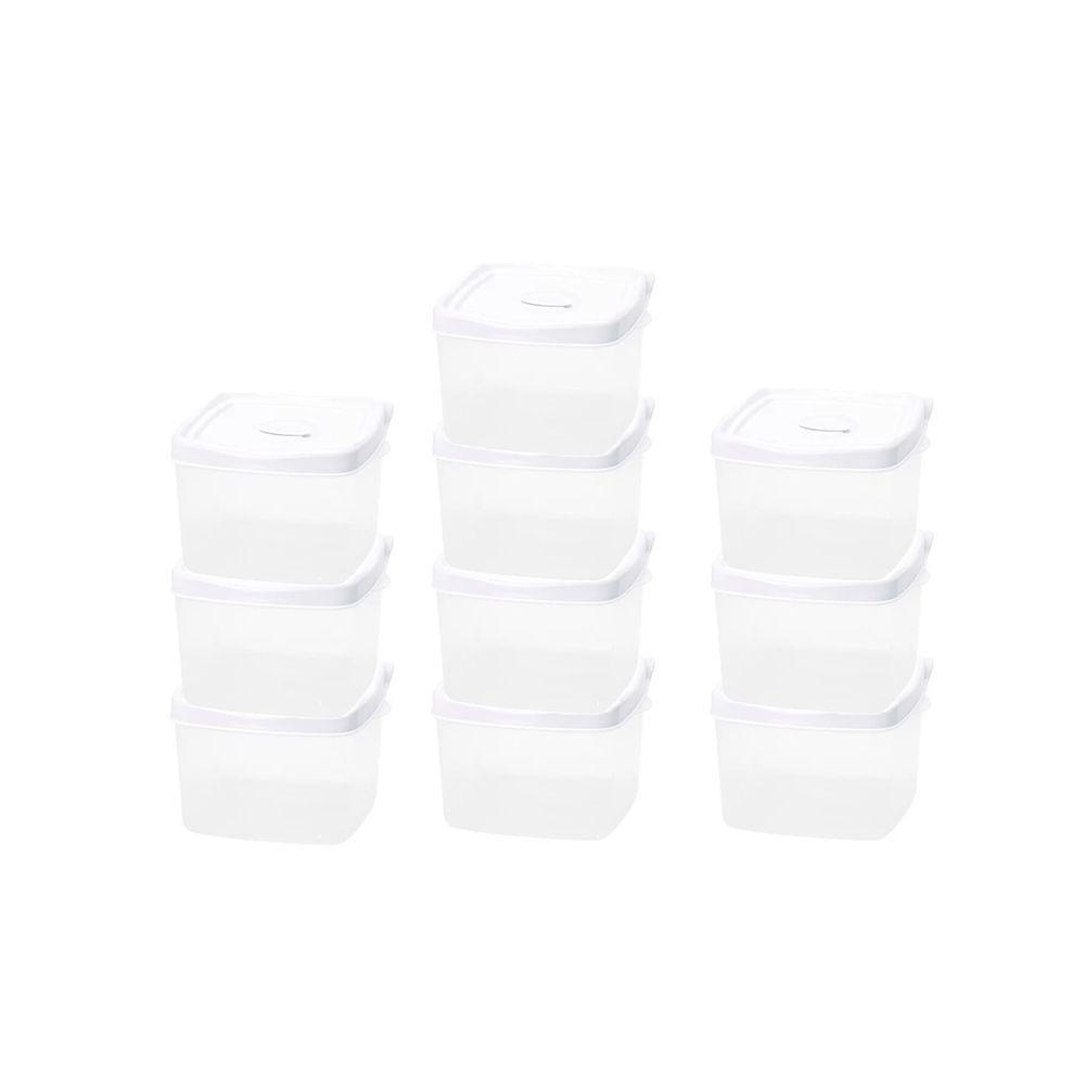Kit 10 Potes Wave Quadrados 600ml Branco - 1