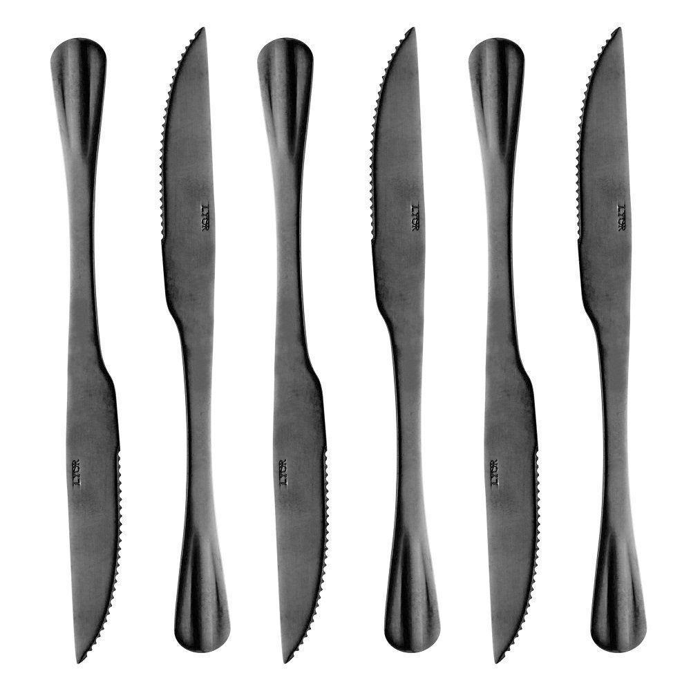 Conjunto Com 06 Facas Para Churrasco Positano Preto 23cm 1278 - Lyor - 1