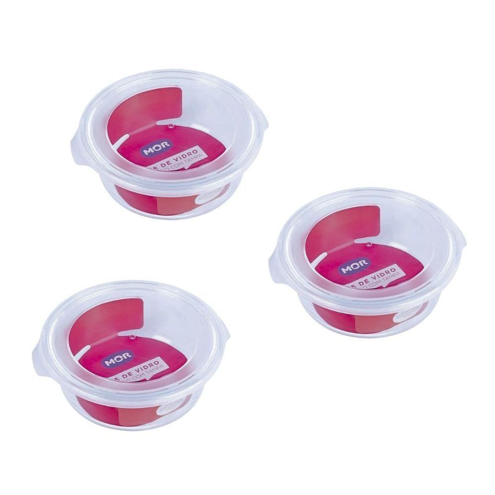 Kit 3 Potes Hermético Marmita De Vidro Redondo 620ml Mor - 1