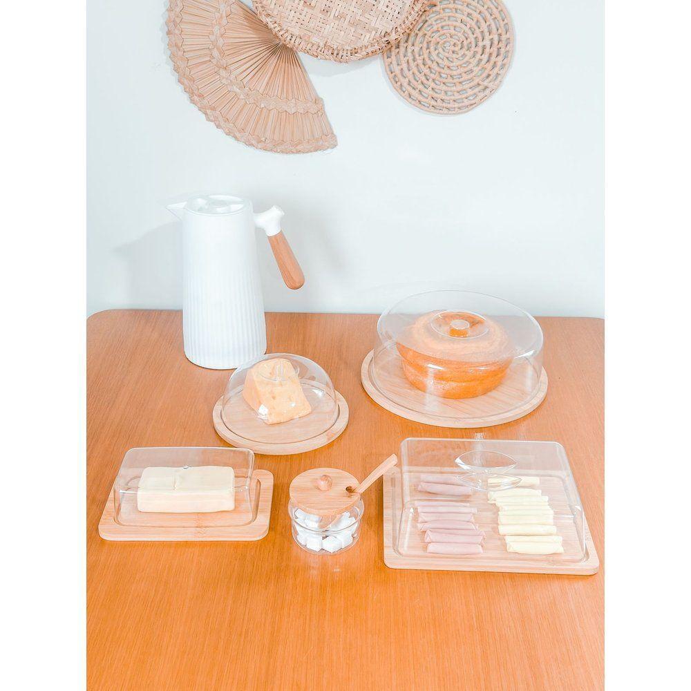 Kit Garrafa Térmica + Boleira + Queijeira + Porta Frios + Manteigueira + Açucareiro Bambu - 2