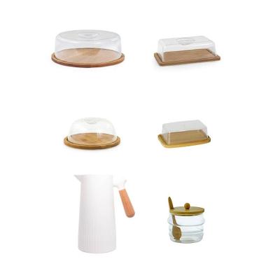 Kit Garrafa Térmica + Boleira + Queijeira + Porta Frios + Manteigueira + Açucareiro Bambu