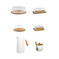 Kit Garrafa Térmica + Boleira + Queijeira + Porta Frios + Manteigueira + Açucareiro Bambu - 1