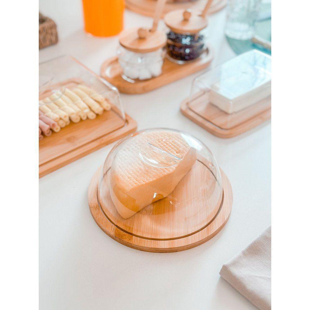 Kit Café Da Manhã Bambu - 8 Itens Boleira + Manteigueira + jarra + queijeira + porta Frios + 2 Potes + bandeja - 3