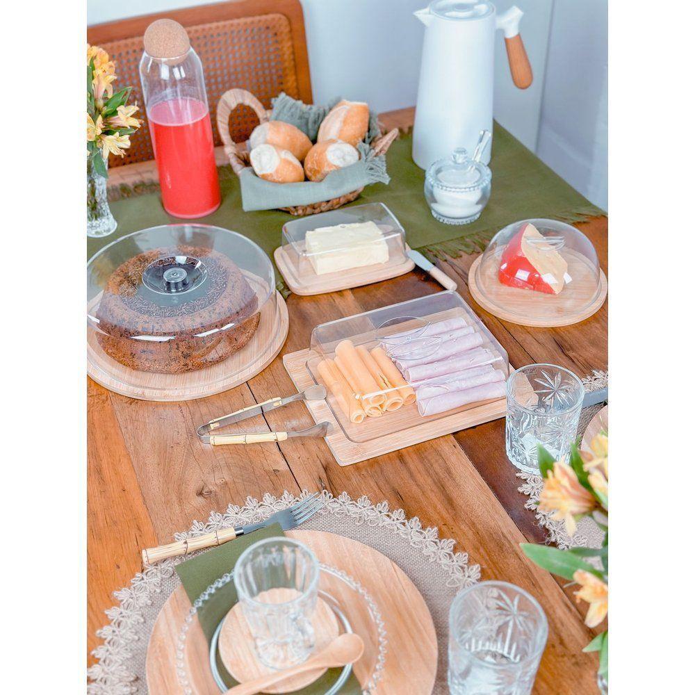 Kit Bambu 6 Itens - Jarra + Cesta Pães + Porta Frios + Boleira + Queijeira + Manteigueira - 2