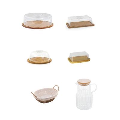 Kit Bambu 6 Itens - Jarra + Cesta Pães + Porta Frios + Boleira + Queijeira + Manteigueira