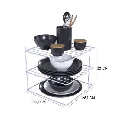 Suporte Organizador De Pratos 3 Níveis Quadrado Aramado Essence Dicarlo 26,1 X 26,1 X 22 Cm Cor:branco
