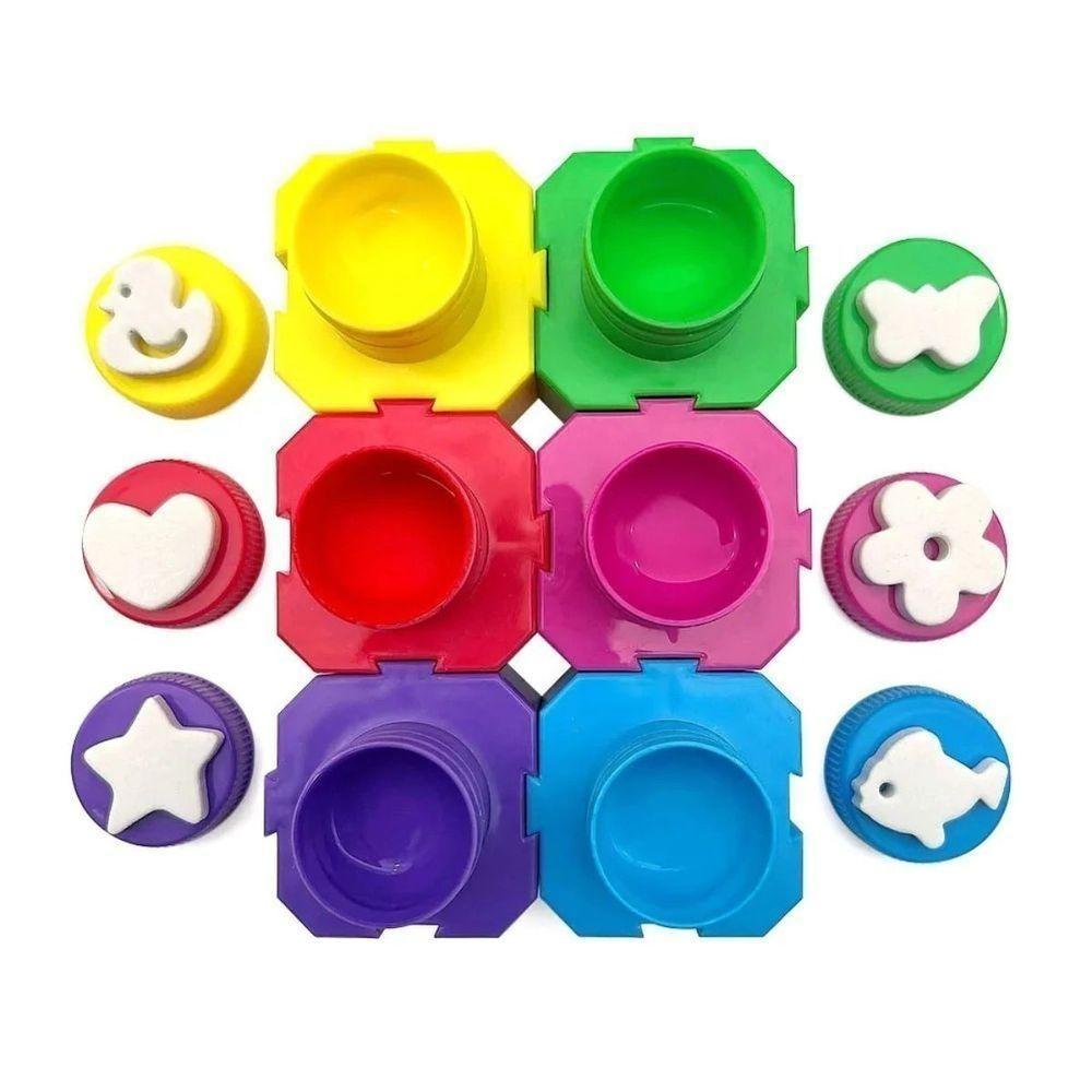 Carimbo Guache Pintura Com Pote Encaixavel C-6 Cores Leo&leo - 1