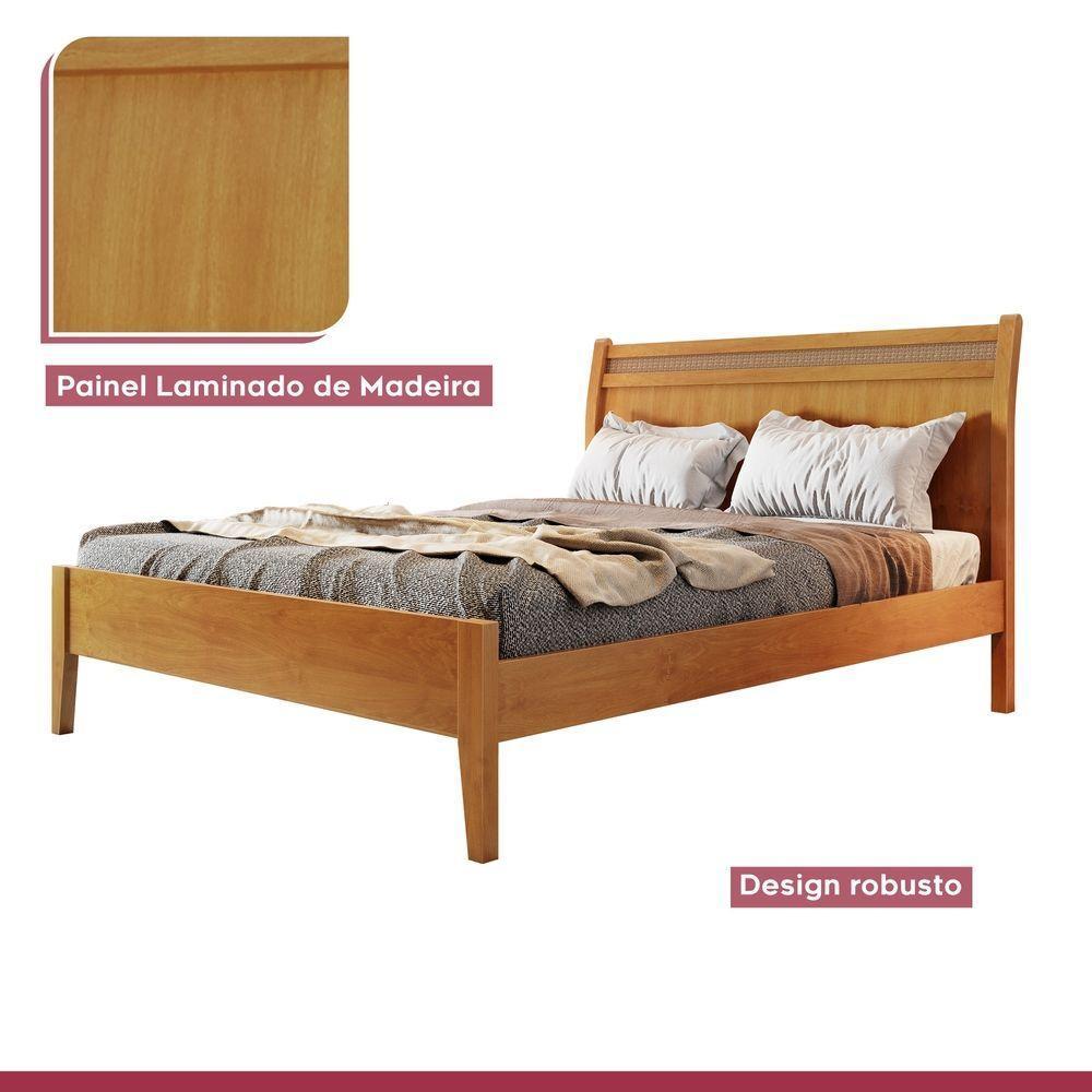 Cama Casal Com Ratam 140cm Esmeralda Amêndoa Mel Josandro Amêndoa Mel - 8