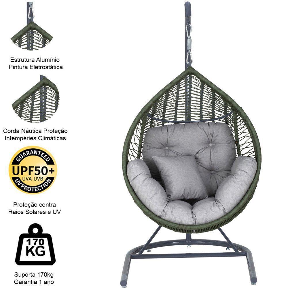 Balanço Gota Suspenso Corda Náutica Para área E Jardim Trama Verde Musgo - 3