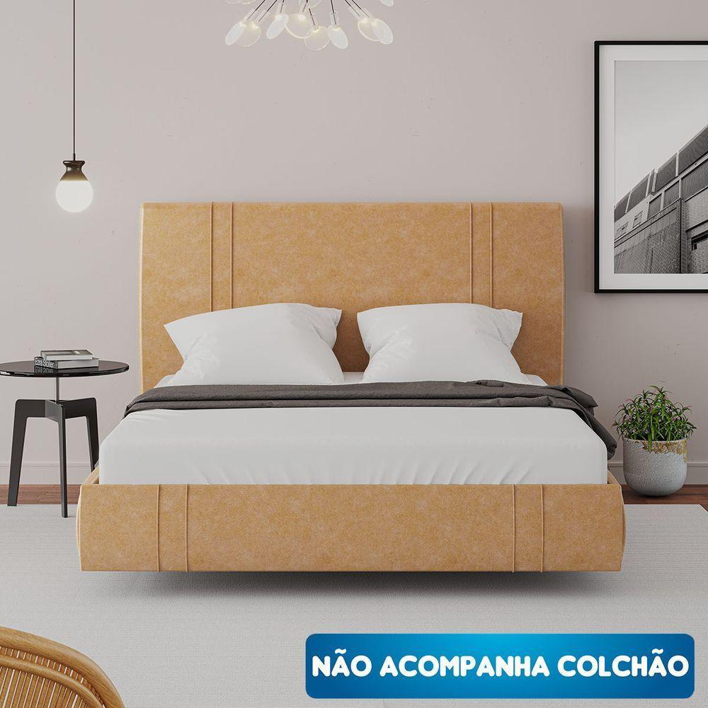 Cama Flutuante Star Queen Size Couro Ecológico Pu - Skybox Pu Bege - 3
