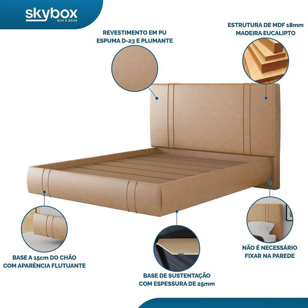 Cama Flutuante Star Queen Size Couro Ecológico Pu - Skybox Pu Bege - 4