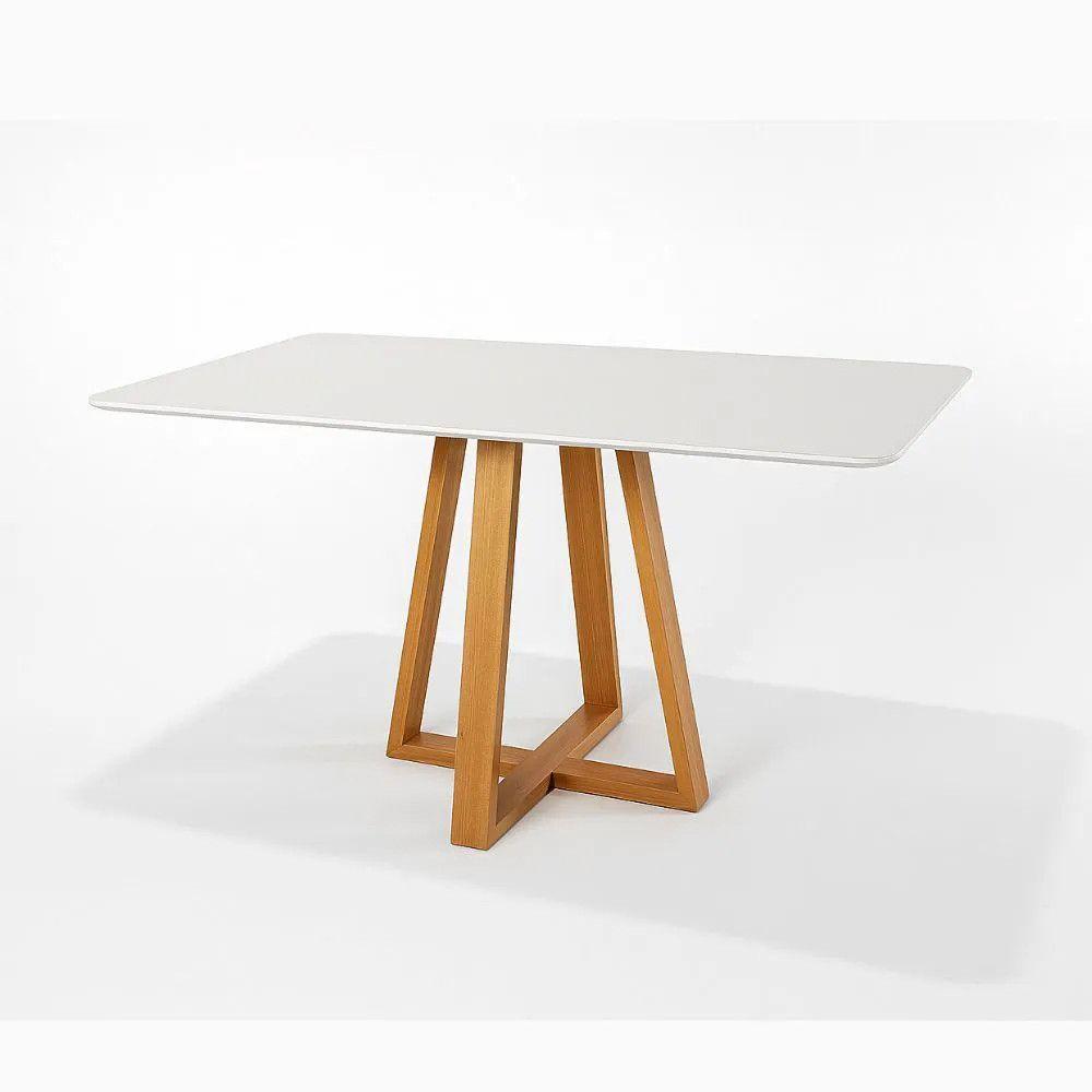 Mesa Jantar Luna Retangular Tampo Laqueado Vidro Luka Decor Off White - 1