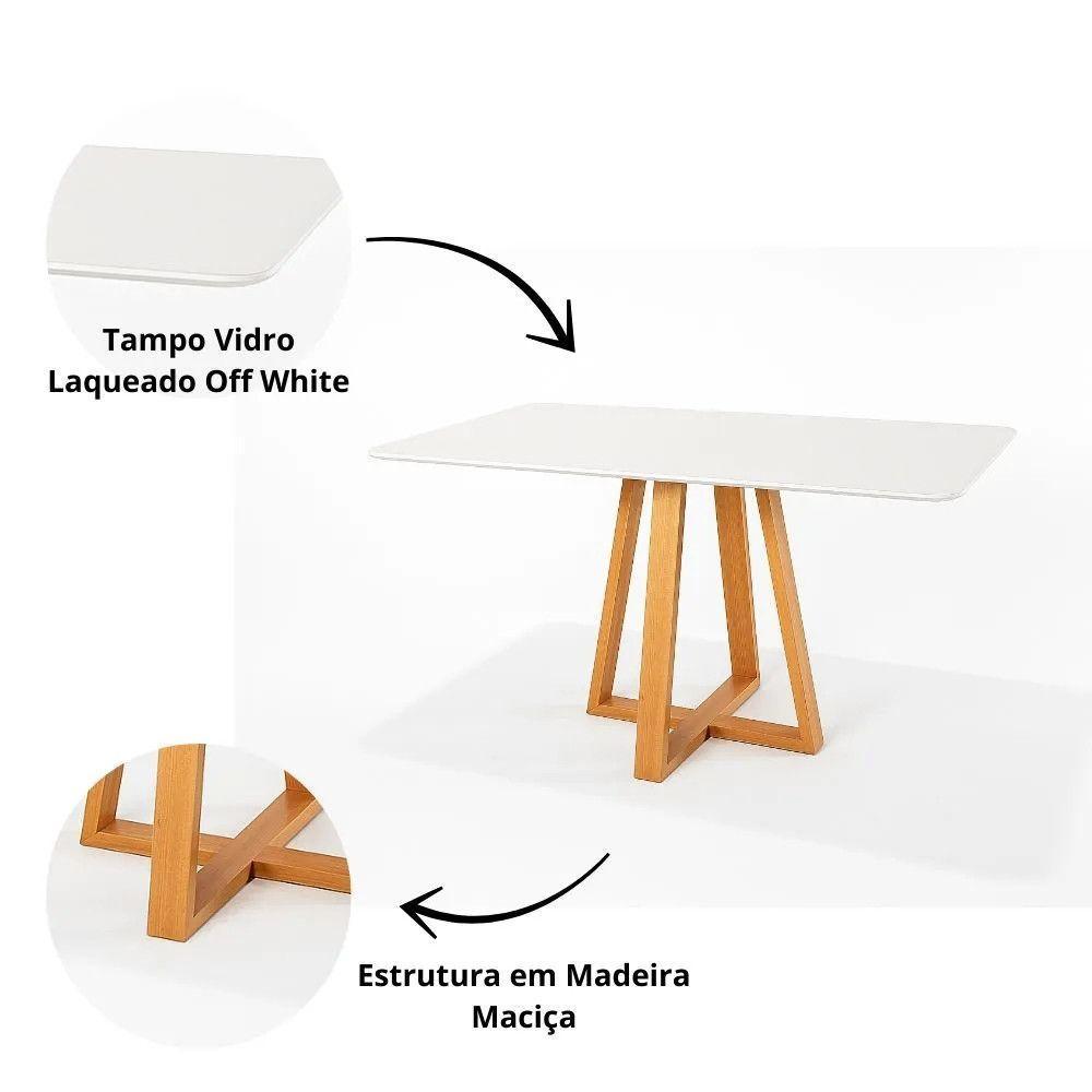 Mesa Jantar Luna Retangular Tampo Laqueado Vidro Luka Decor Off White - 3