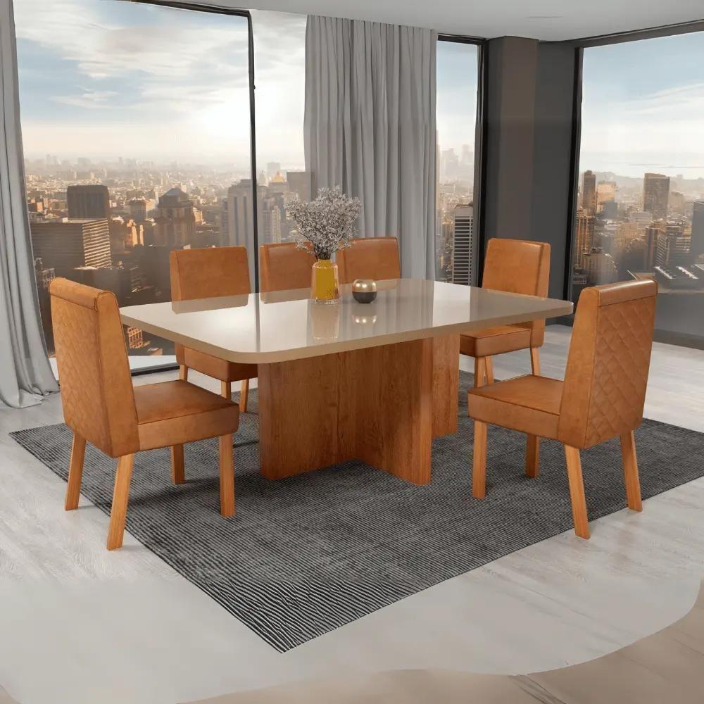 Mesa De Jantar Retangular Com Tampo De Vidro Parma Naturale E Pérola 180cm - 3