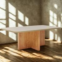 Mesa De Jantar Retangular Com Tampo De Vidro Parma Naturale E Pérola 180cm