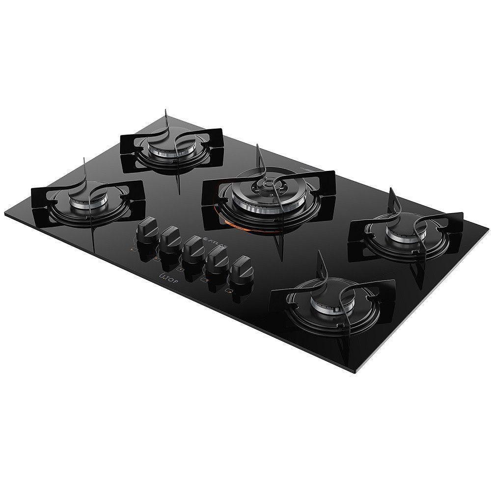 Cooktop 5 Bocas U Top Com Mesa De Vidro E Tripla Chama Atlas Preto Bivolt - 1