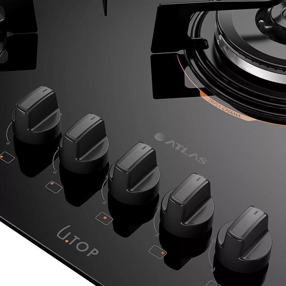 Cooktop 5 Bocas U Top Com Mesa De Vidro E Tripla Chama Atlas Preto Bivolt - 2