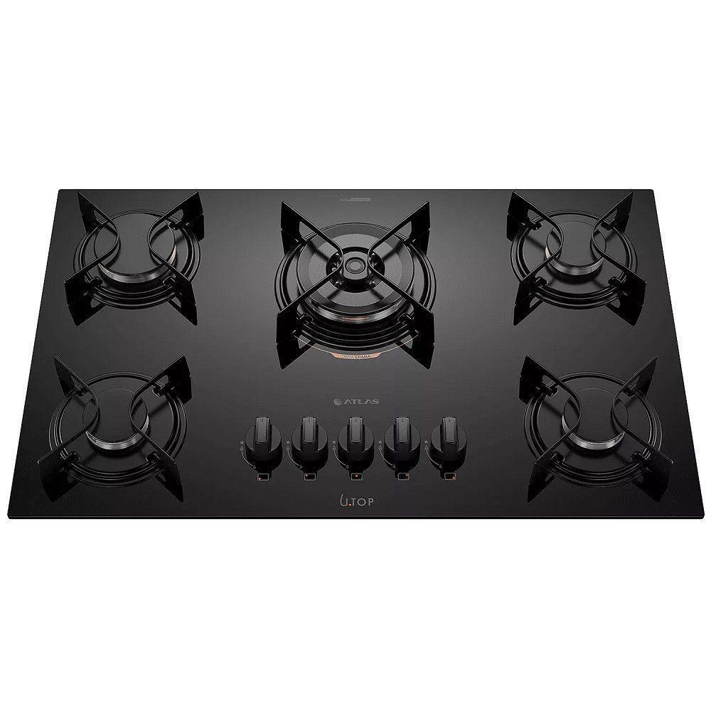 Cooktop 5 Bocas U Top Com Mesa De Vidro E Tripla Chama Atlas Preto Bivolt - 3