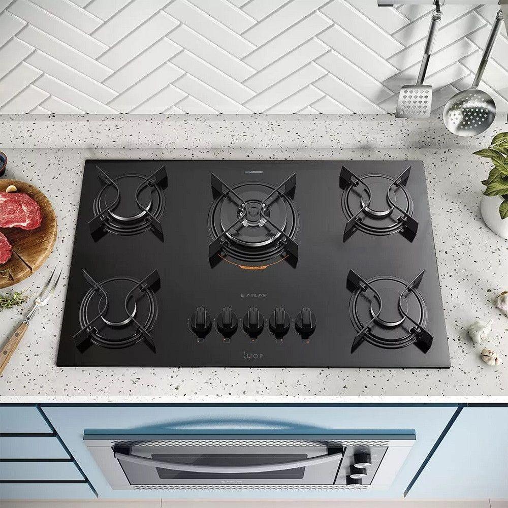 Cooktop 5 Bocas U Top Com Mesa De Vidro E Tripla Chama Atlas Preto Bivolt - 4