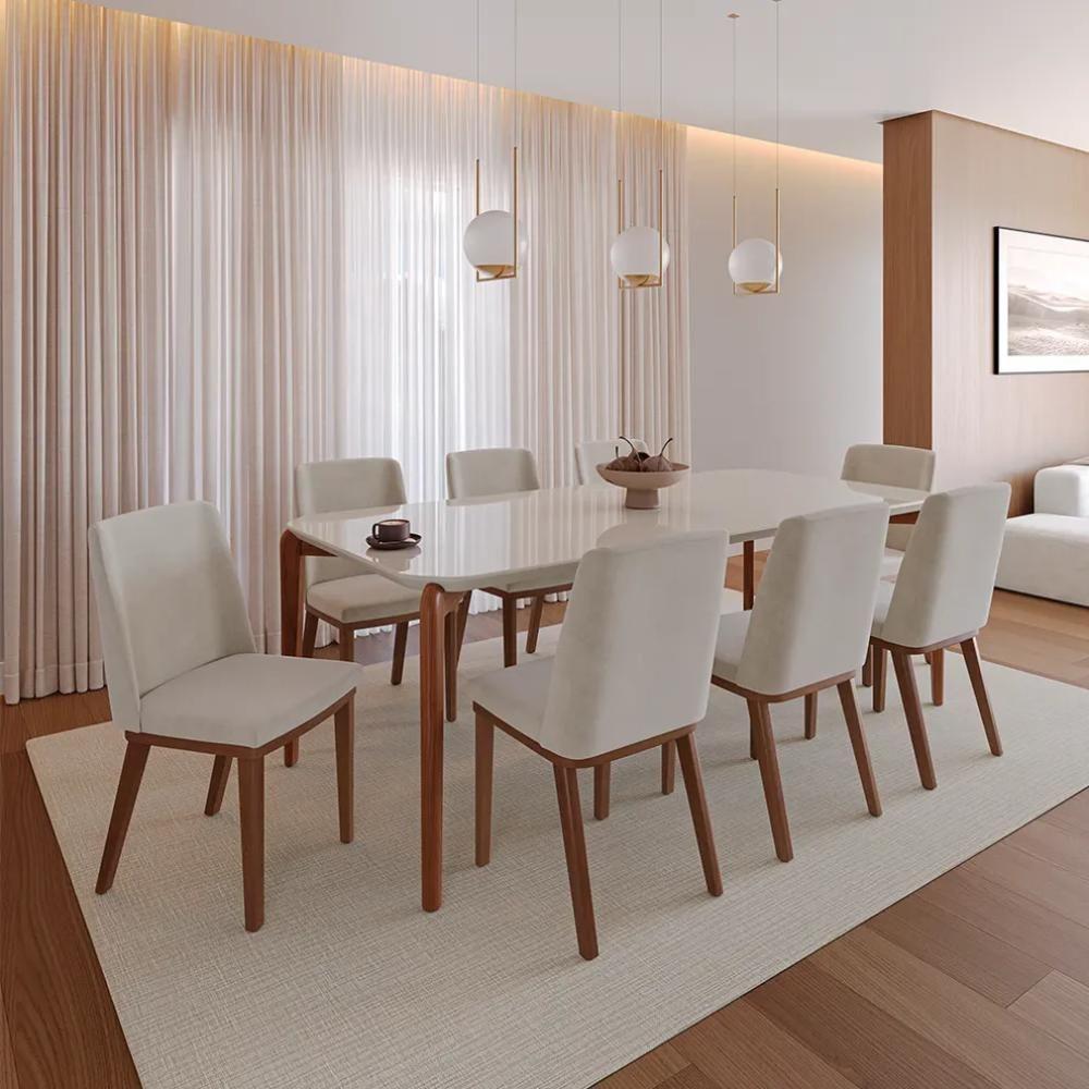 Mesa De Jantar Retangular Com Tampo De Vidro Donatella Off White E Canella 180cm - 5