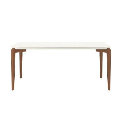 Mesa De Jantar Retangular Com Tampo De Vidro Donatella Off White E Canella 180cm