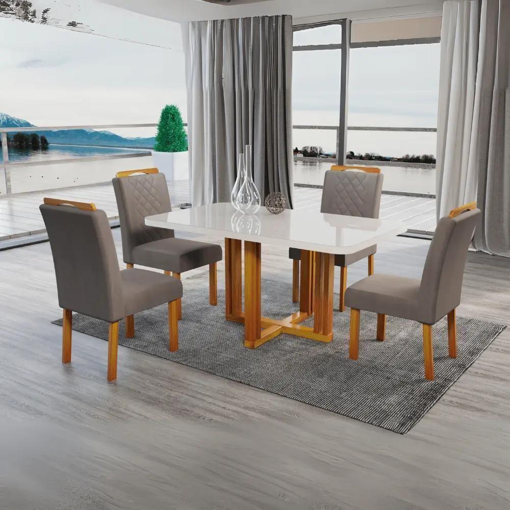 Mesa De Jantar Retangular Com Tampo De Vidro Ghaia Naturale E Off White 120cm - 2