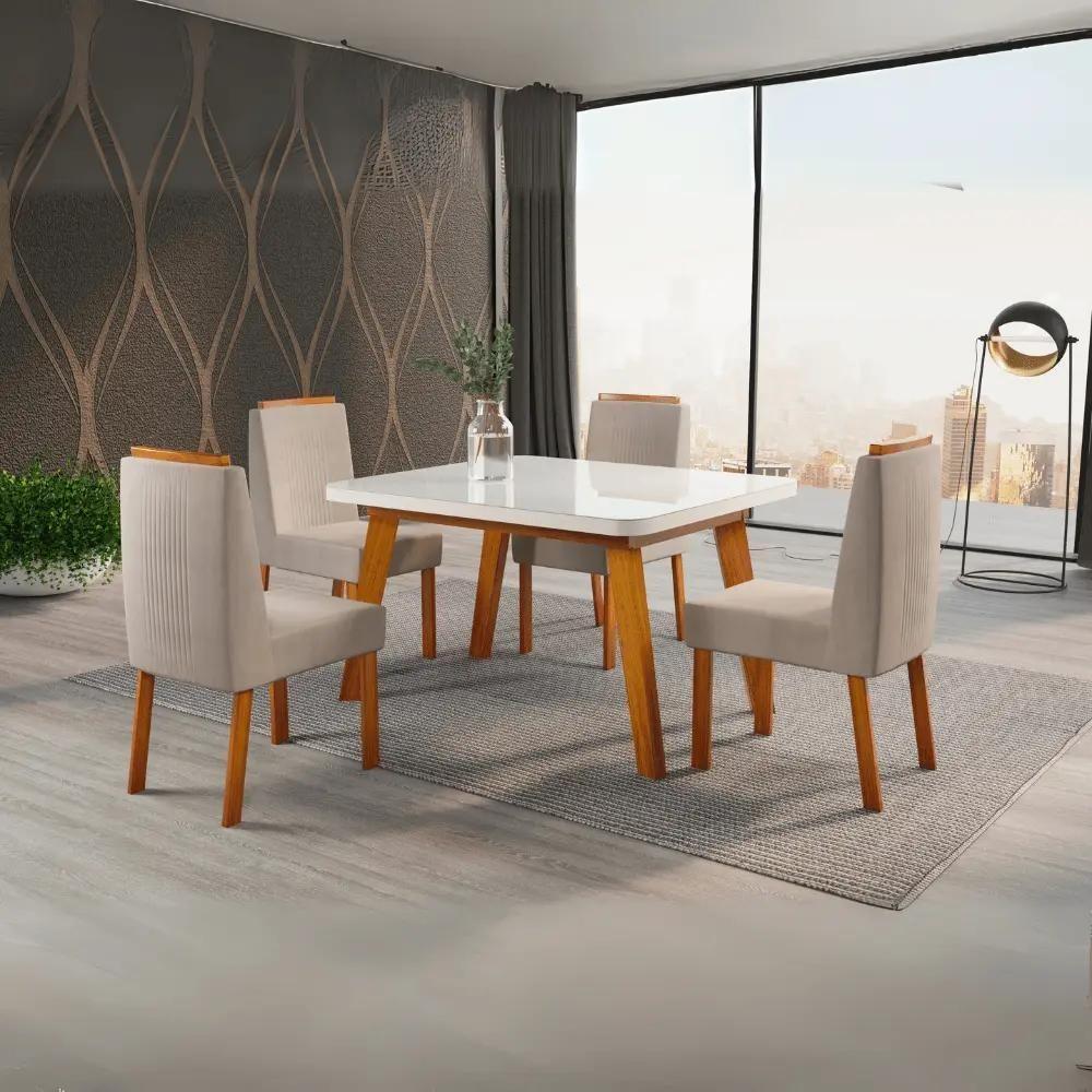 Mesa De Jantar Quadrada Com Tampo De Vidro Agape Naturale E Off White 100cm - 4