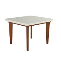 Mesa De Jantar Quadrada Com Tampo De Vidro Agape Naturale E Off White 100cm - 1