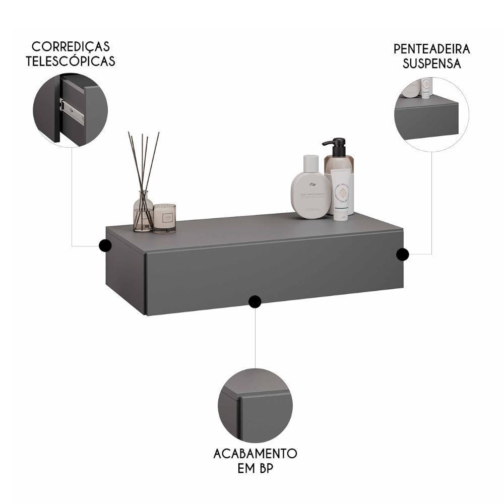 Penteadeira Suspensa 60cm 1 Gaveta Carina Z34 Grafite - Mpozenato - 3