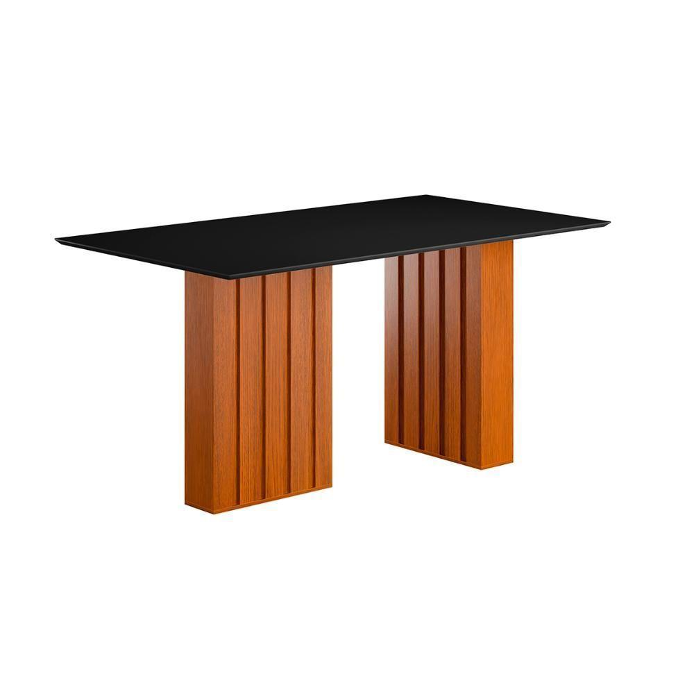 Mesa Sala Jantar Santiago 160x90 Cm Com Tampo De Vidro Cinamomo preto - 1