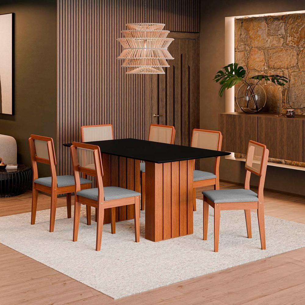 Mesa Sala Jantar Santiago 160x90 Cm Com Tampo De Vidro Cinamomo preto - 2