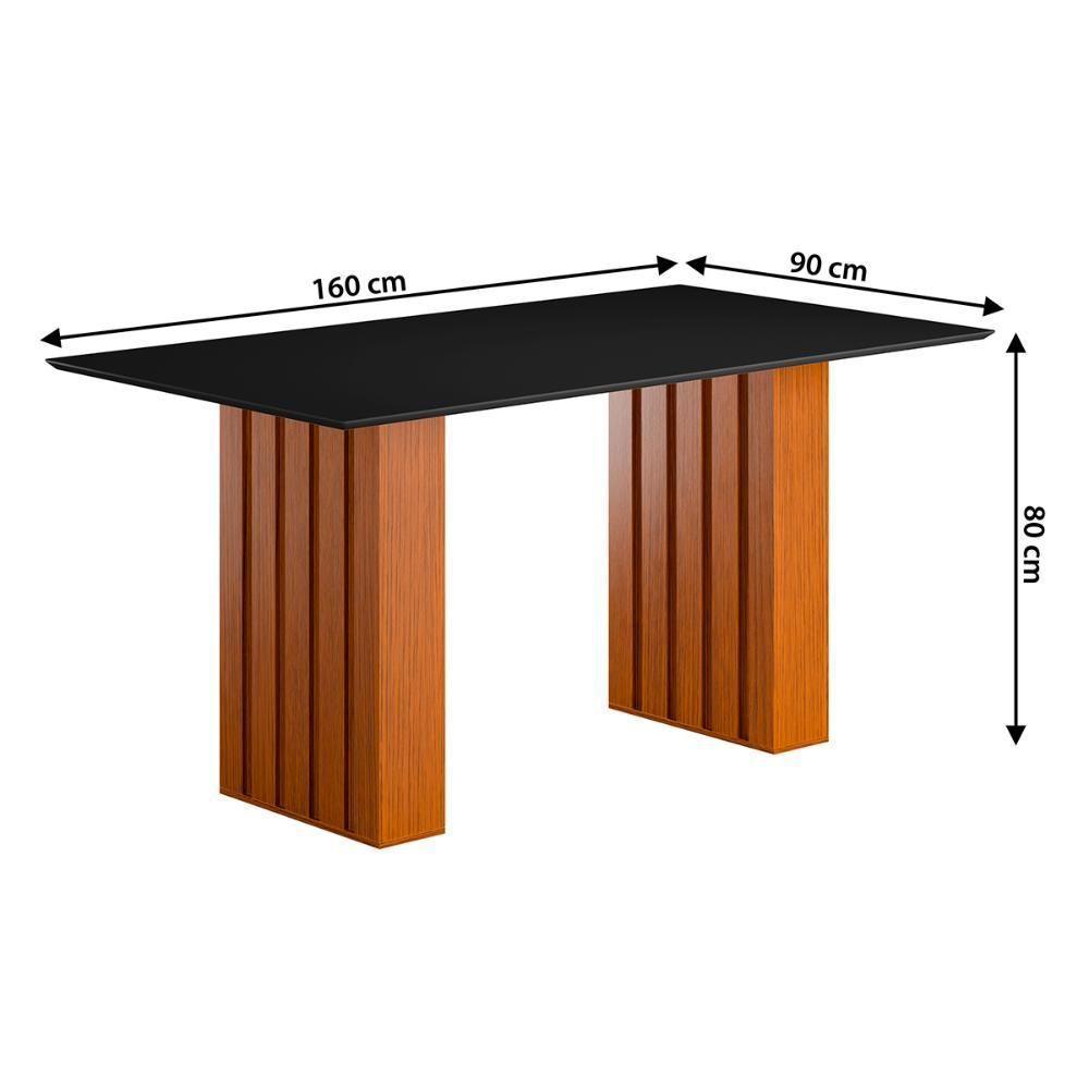 Mesa Sala Jantar Santiago 160x90 Cm Com Tampo De Vidro Cinamomo preto - 4