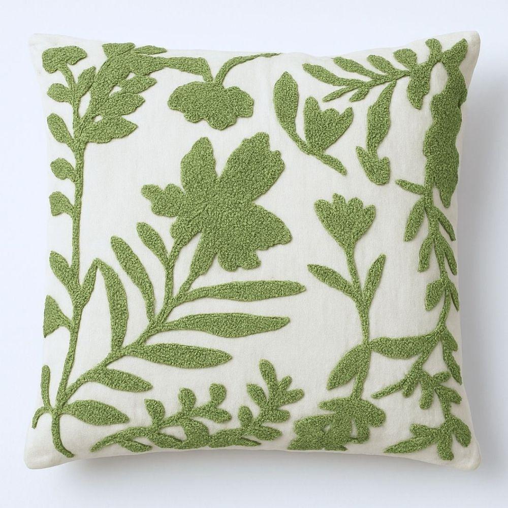 Capa De Almofada Tecido Garden Luxo Folhagens Creme E Verde 42x42cm - Jolitex - 3