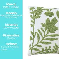 Capa De Almofada Tecido Garden Luxo Folhagens Creme E Verde 42x42cm - Jolitex - 6