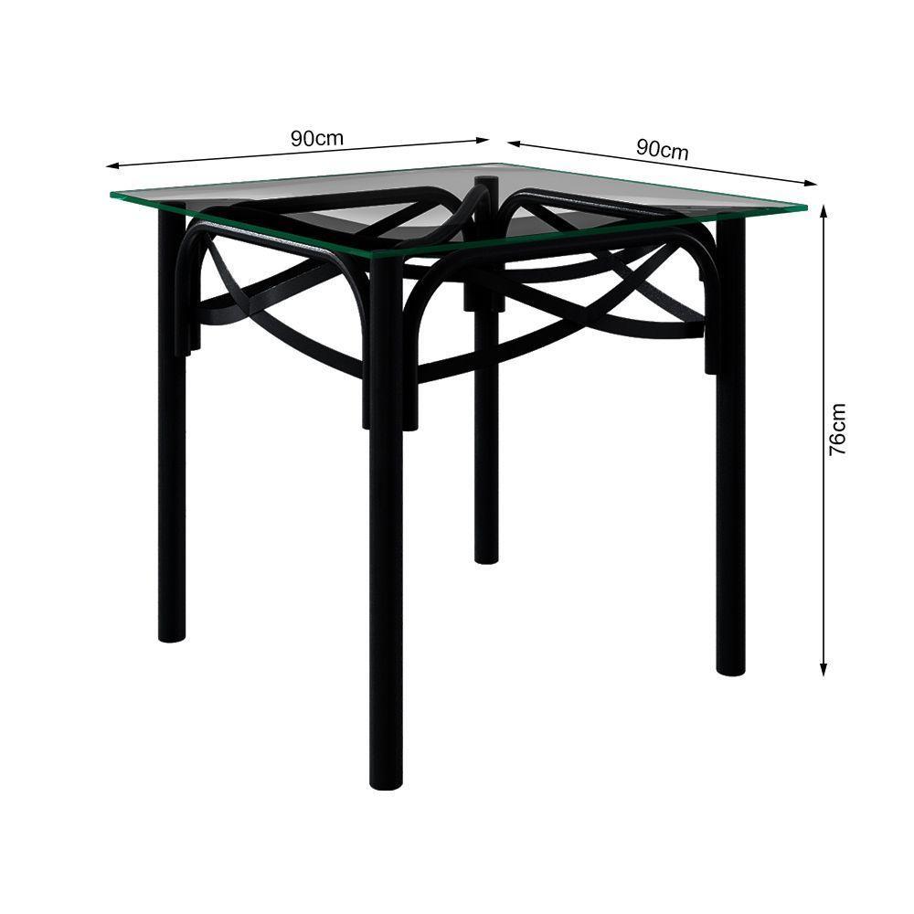 Mesa Katrina Preta Quadrada Tampo De Vidro 90Cm Branco - 2