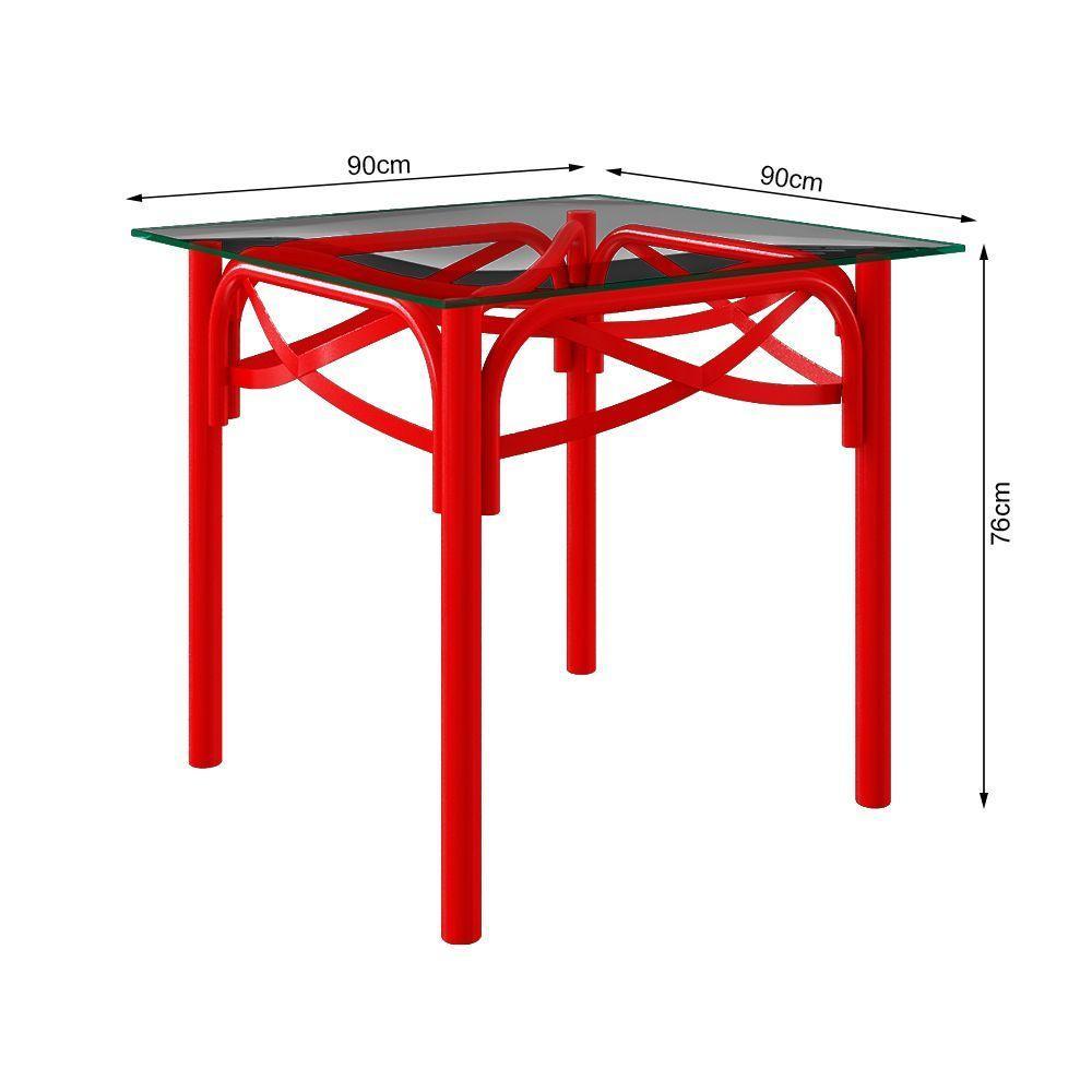 Mesa Katrina Vermelha Quadrada Tampo De Vidro 90Cm Branco - 2