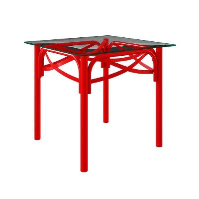 Mesa Katrina Vermelha Quadrada Tampo De Vidro 90Cm Branco