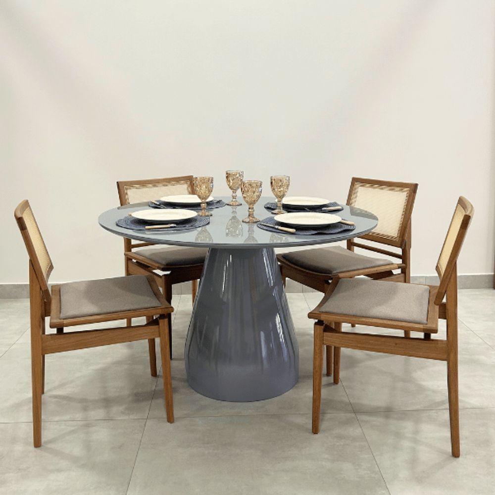 Mesa De Jantar Cone Balonê Redonda 140 Cm Tampo Laca Cinza + Vidro Base Cinza Cor Cinza - 5