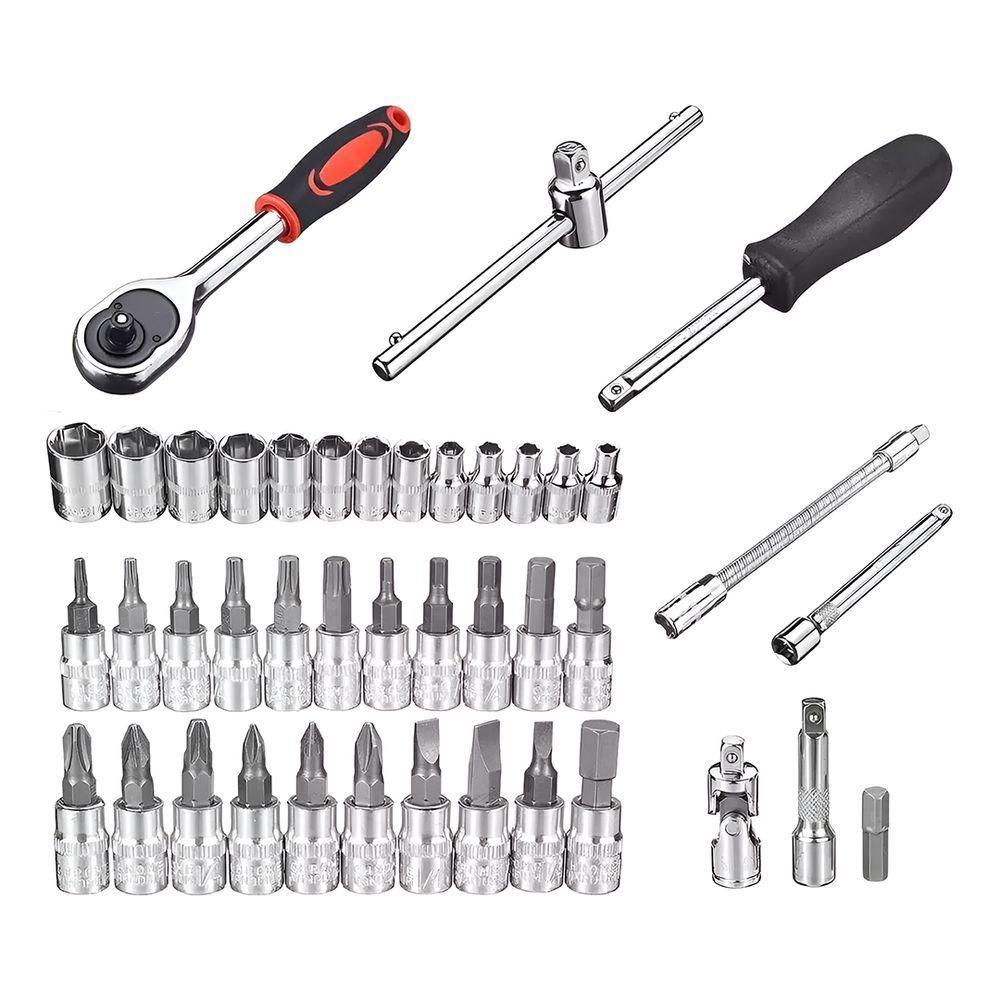 Kit De Ferramentas 46 Peças Soquetes De Aço Chaves Catraca Reversível Multiuso Maleta Resistente - 3