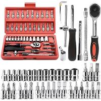 Kit De Ferramentas 46 Peças Soquetes De Aço Chaves Catraca Reversível Multiuso Maleta Resistente - 2