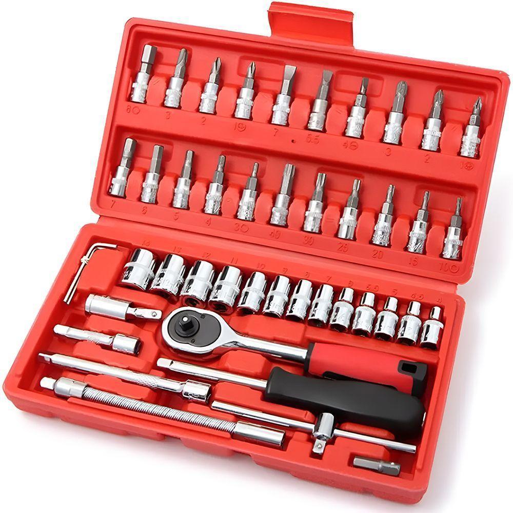 Kit Profissional De Ferramentas 46 Peças Jogo De Soquete Sextavado Aço Chave Catraca Maleta - 2