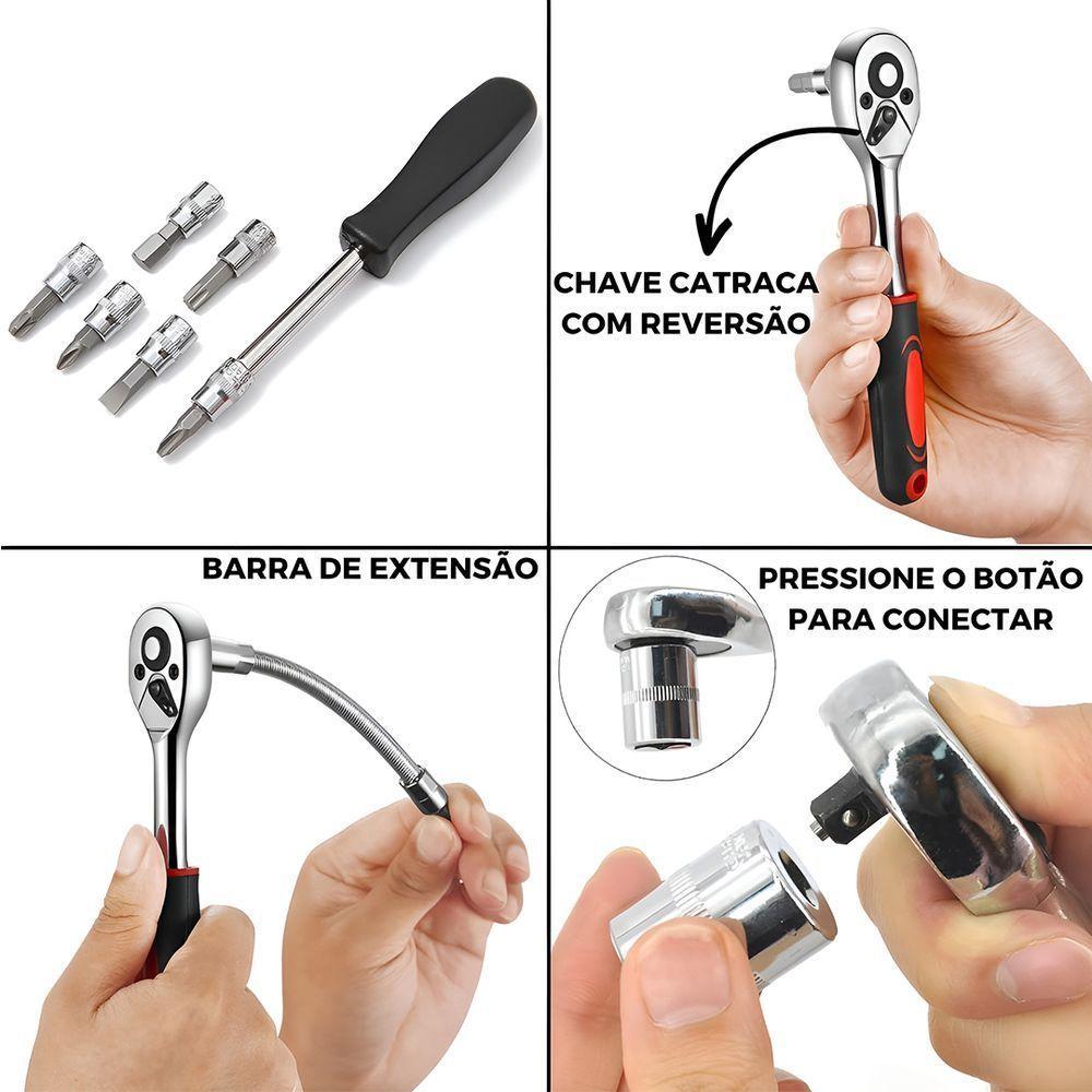 Kit Profissional De Ferramentas 46 Peças Jogo De Soquete Sextavado Aço Chave Catraca Maleta - 4