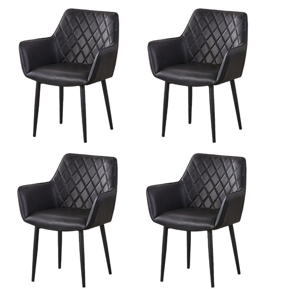 Kit 4 Cadeiras Com Braços Marrakesh Fratini Estofado Matelassê Preto Base Aço Carbono Preto - 1
