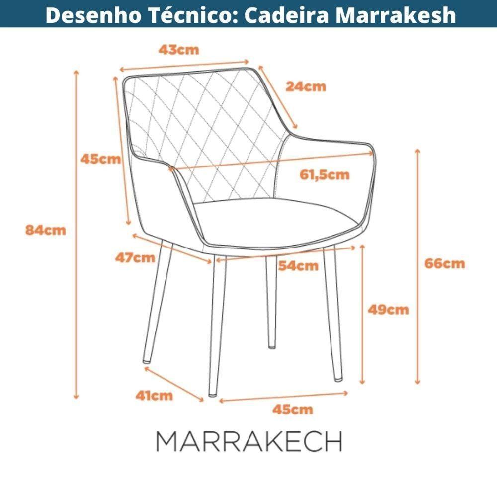 Kit 4 Cadeiras Com Braços Marrakesh Fratini Estofado Matelassê Preto Base Aço Carbono Preto - 9