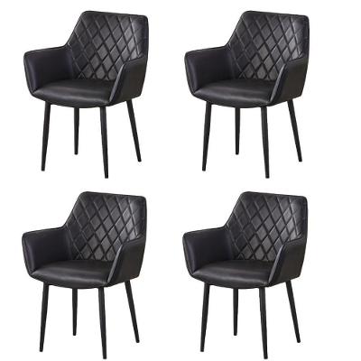 Kit 4 Cadeiras Com Braços Marrakesh Fratini Estofado Matelassê Preto Base Aço Carbono Preto