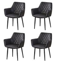 Kit 4 Cadeiras Com Braços Marrakesh Fratini Estofado Matelassê Preto Base Aço Carbono Preto - 1