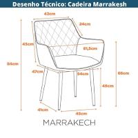 Kit 4 Cadeiras Com Braços Marrakesh Fratini Estofado Matelassê Preto Base Aço Carbono Preto - 9