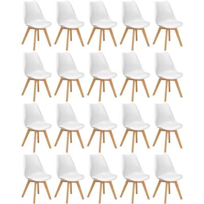 Conjunto 20 Cadeiras De Jantar Eames Wood Leda Design Estofada - Branco